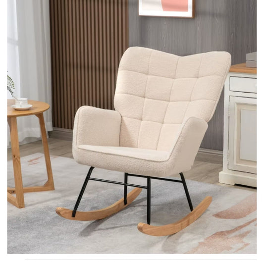 Nursing Rocking Chair - Berber Fleece, Tufted Wingback