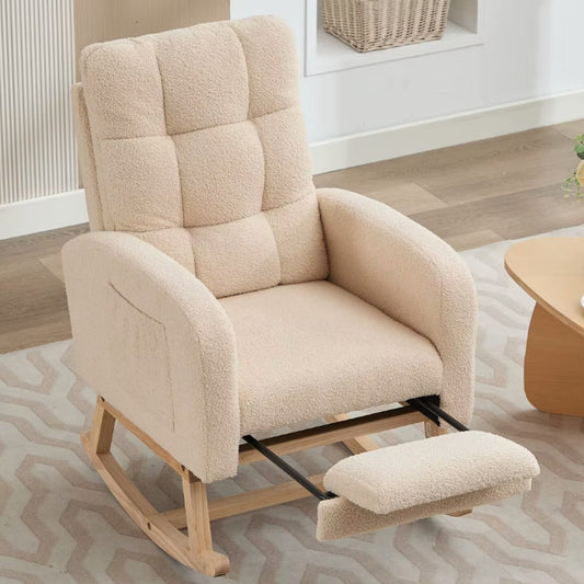 Nursing Rocking Chair - Bouclé, Retractable Footrest