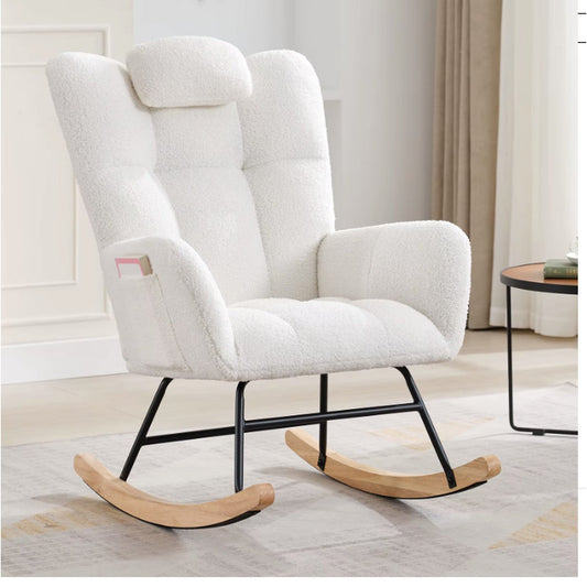 Nursing Rocking Chair - Bouclé, High Back with Headrest Cushion