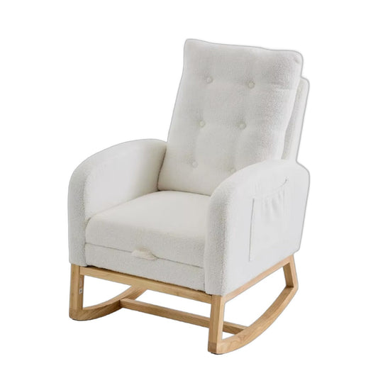 Nursing Rocking Chair - Bouclé, Extendable Footrest & USB Ports