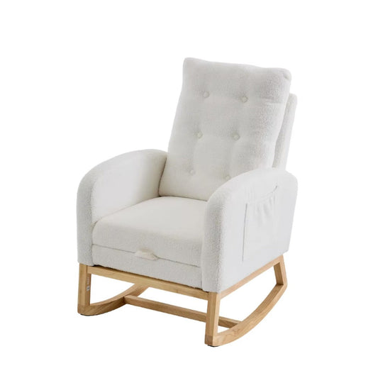 Nursing Rocking Chair - Bouclé, Extendable Footrest & USB Ports