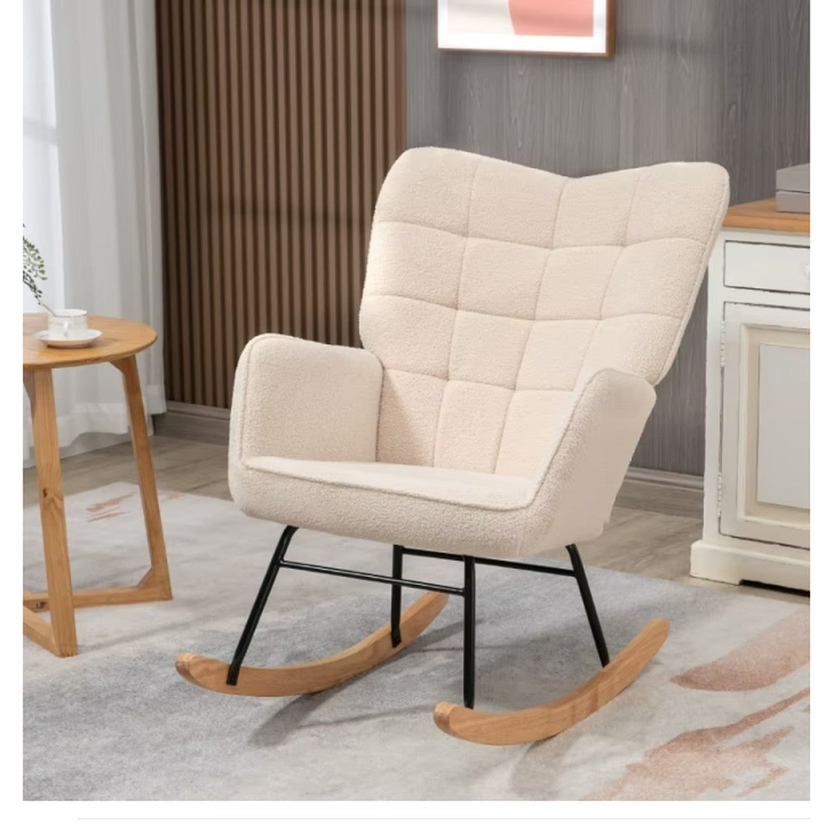 Nursing Rocking Chair - Berber Fleece, Tufted Wingback