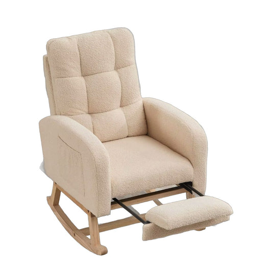 Nursing Rocking Chair - Bouclé, Retractable Footrest