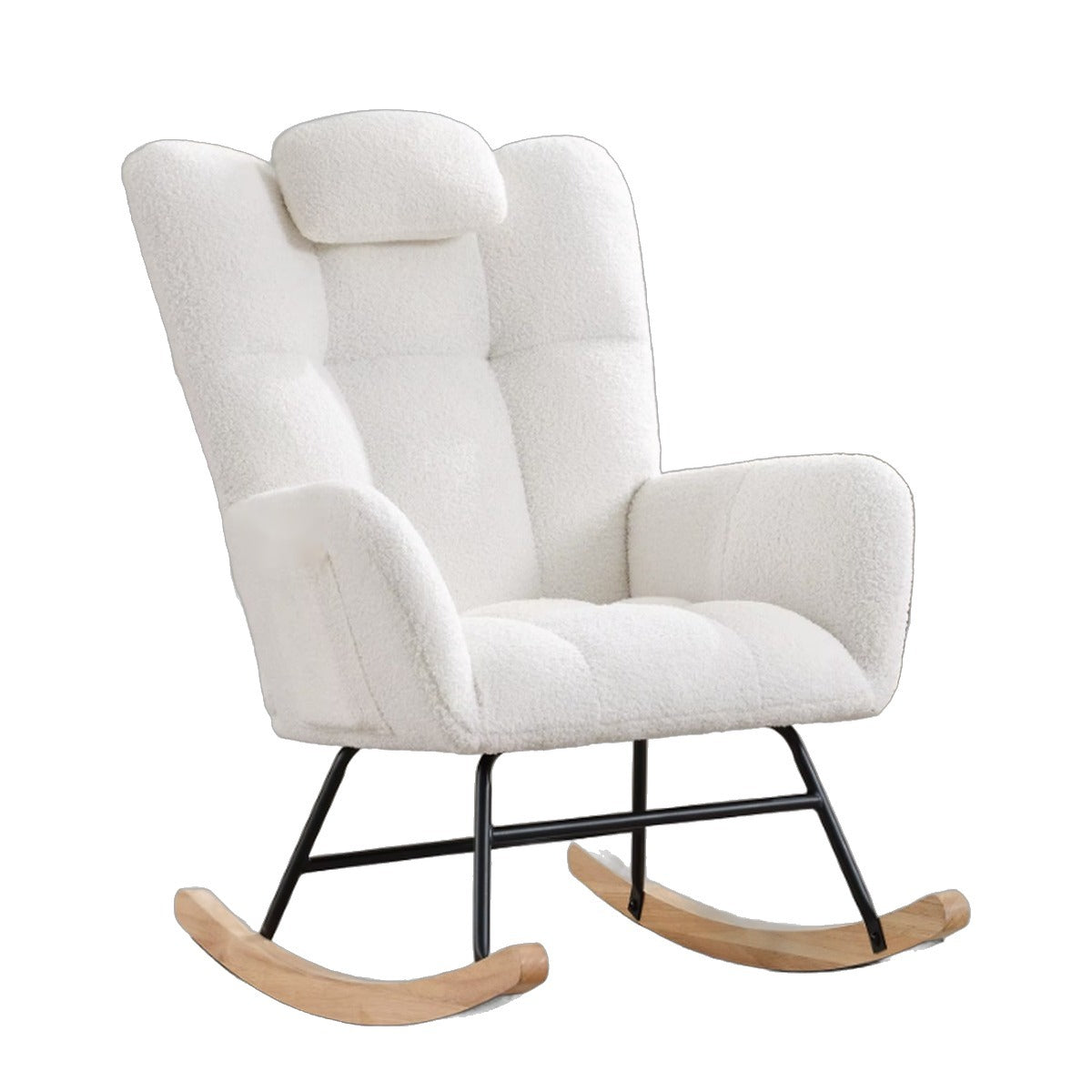 Nursing Rocking Chair - Bouclé, High Back with Headrest Cushion