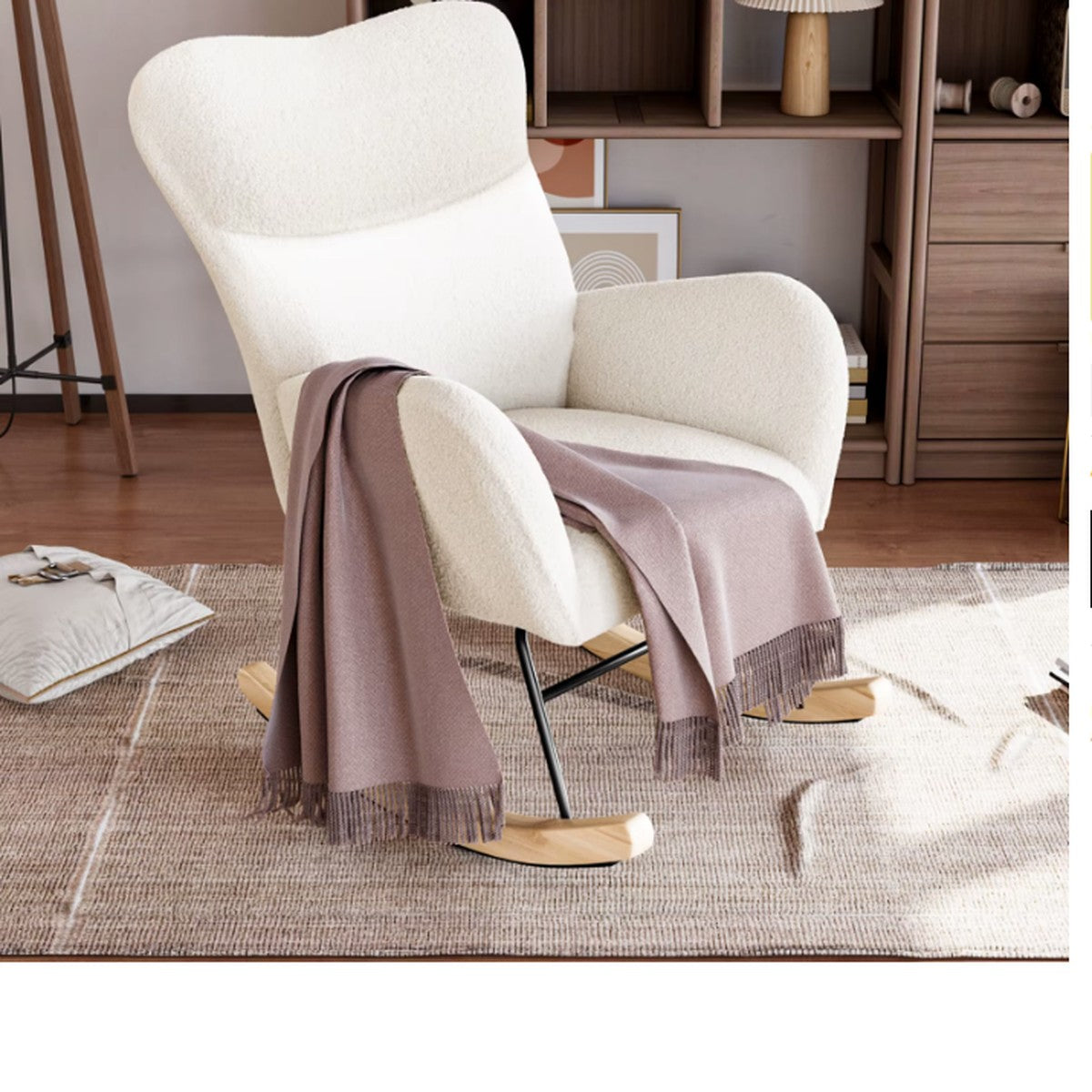 Nursing Rocking Chair - Teddy Fabric, High Wingback